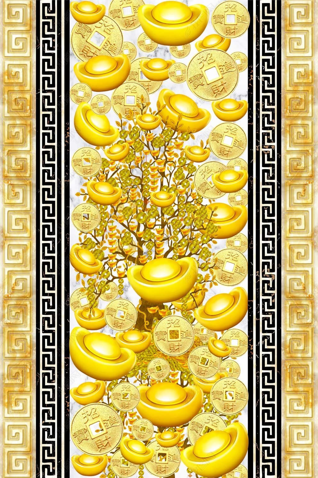 花纹图案黄金万两火锅店酒楼金元宝摇钱树3d地板花纹图案家居数码图案