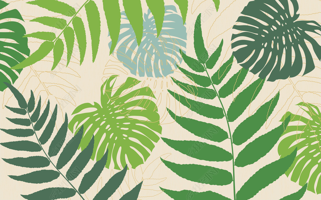 花纹图案北欧现代简约时尚小清新绿色叶子植物花纹图案家居数码图案