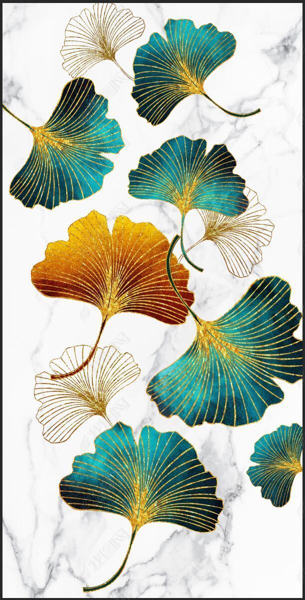 花纹图案现代抽象手绘简约银杏叶轻奢壁画花纹图案家居数码图案