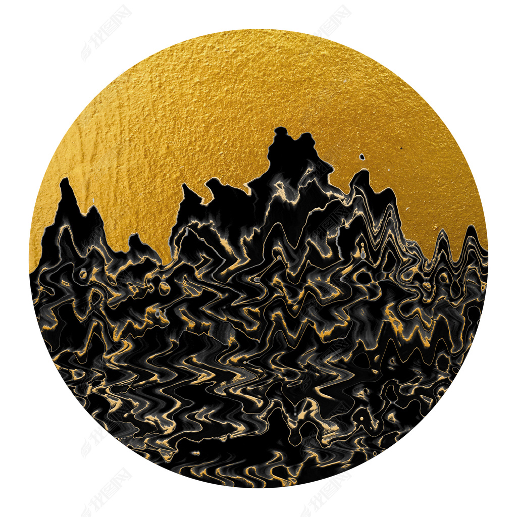 花纹图案新中式抽象黑色山水流体国画山峰复古金箔艺术花纹图案家居