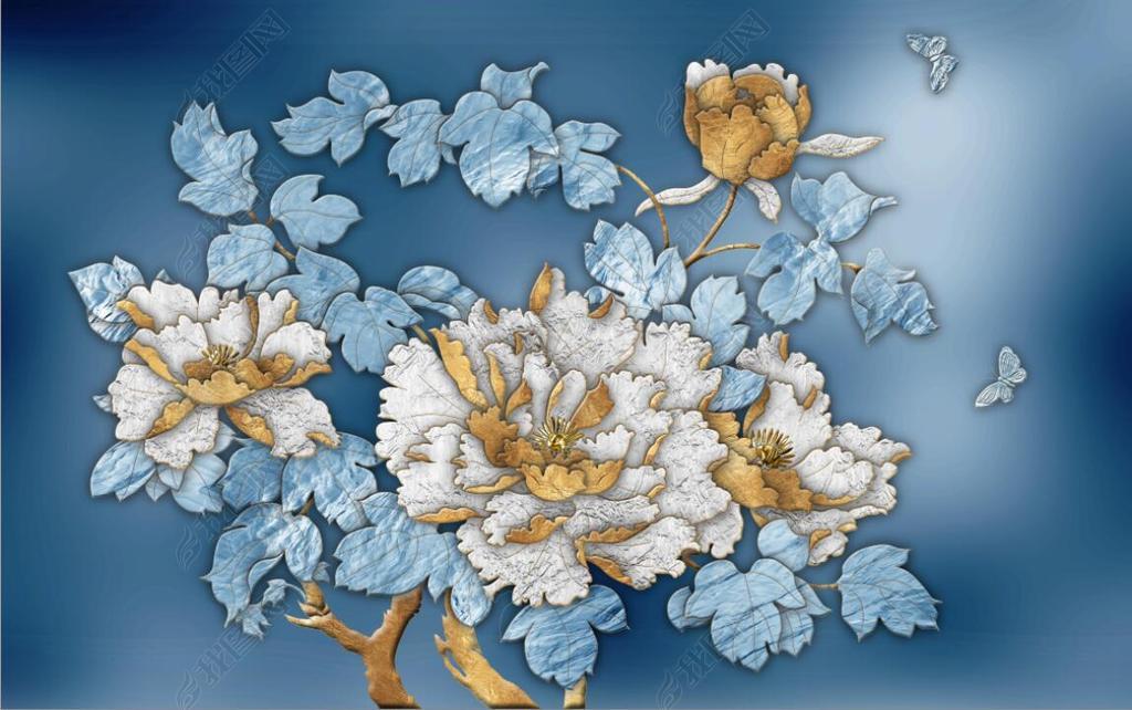 花纹图案-浮雕彩雕金色牡丹花电视花纹图案家居数码图案