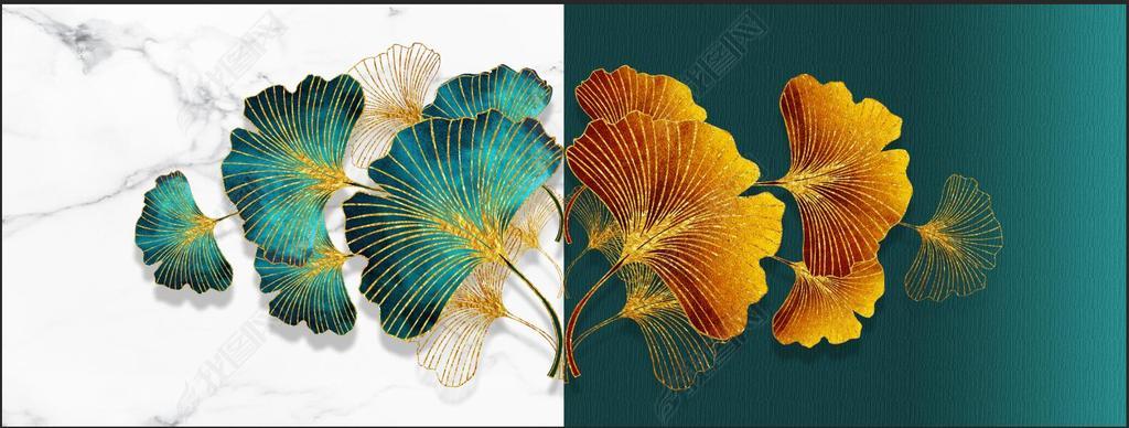 花纹图案现代抽象手绘艺术简约银杏叶轻奢重叠组合花纹图案家居数码