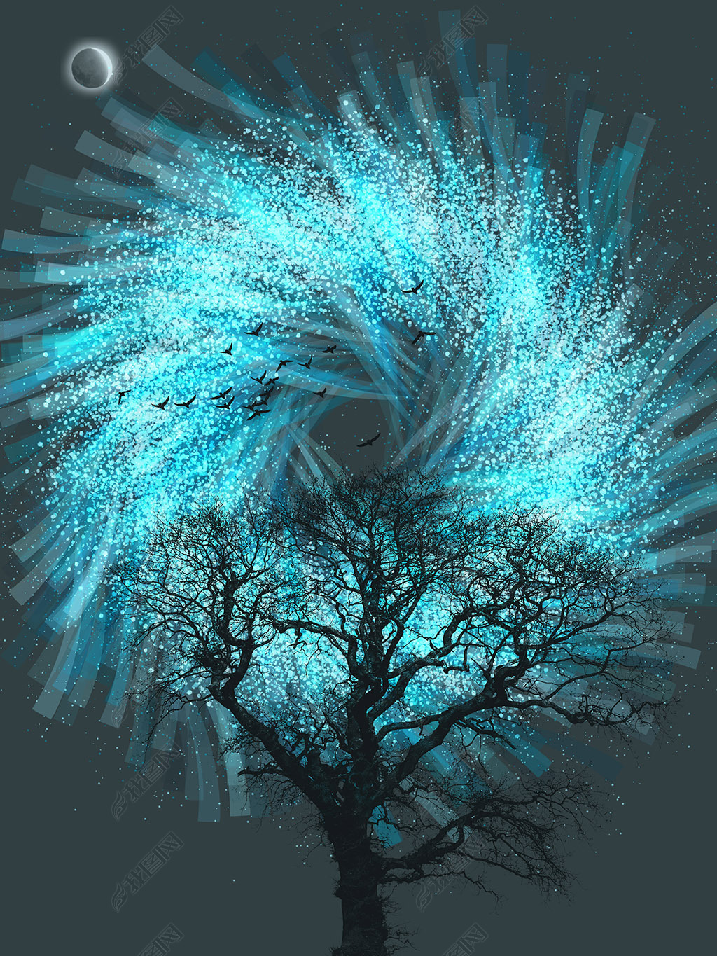 花纹图案冰蓝色星空下梦幻旋涡星云抽象欧美范花纹图案家居数码图案