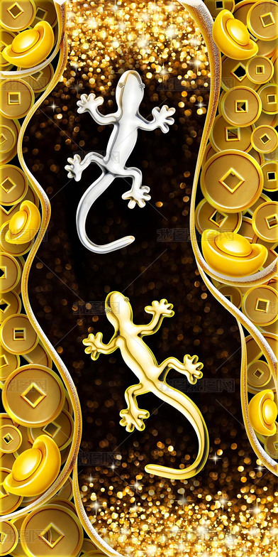 原创花纹图案-黄金壁虎旺财庇护守护家庭花纹图案家居数码图案