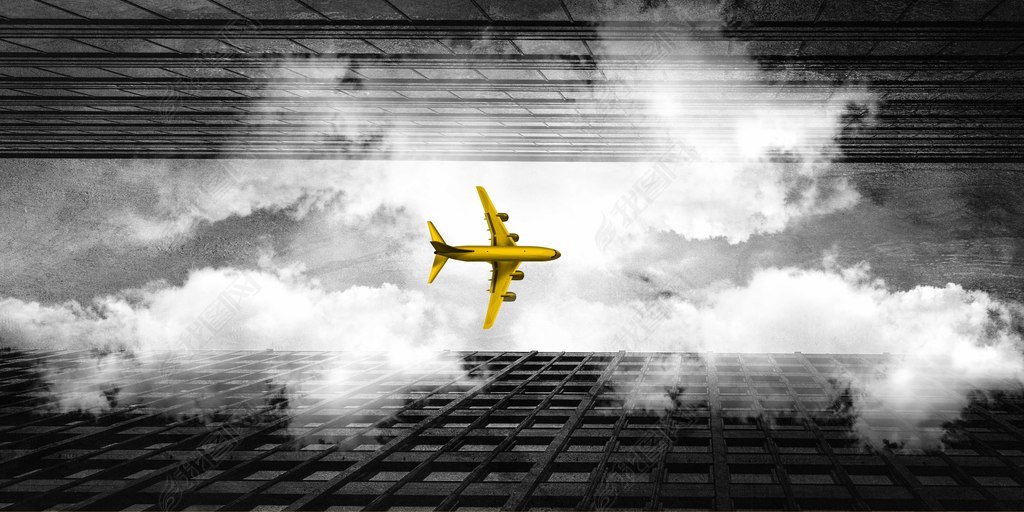花纹图案金色飞机冲破云霄翱翔自由黑白旅行抽象艺术花纹图案家居数码
