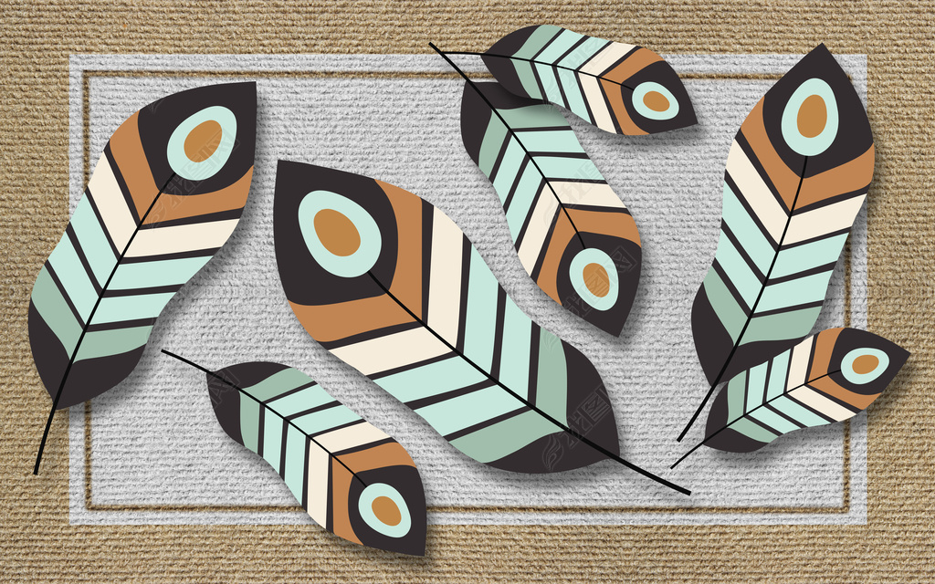 花纹图案简洁大气金色羽毛抽象北欧家居地垫花纹图案家居数码图案