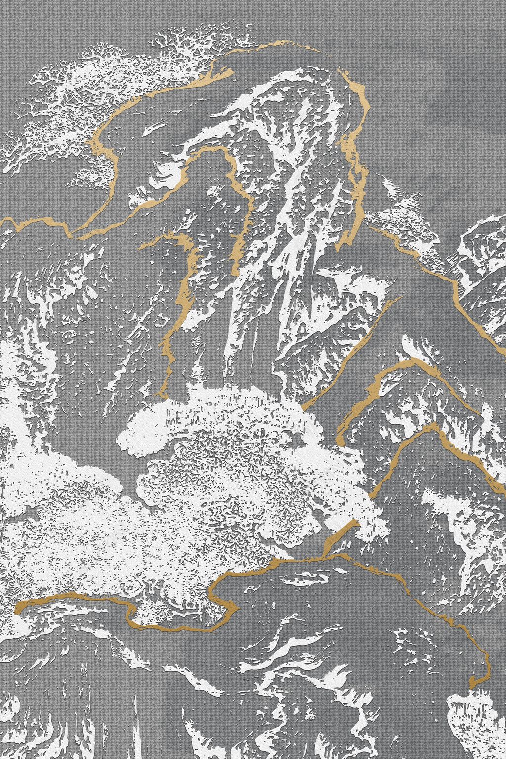 花纹图案新中式写意国画山水金色粗纹理uv立体艺术花纹图案家居数码