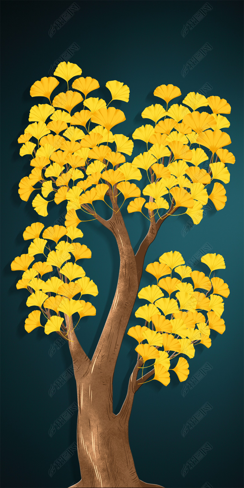 花纹图案现代时尚轻奢抽象艺术油画银杏叶挂画花纹图案家居数码图案