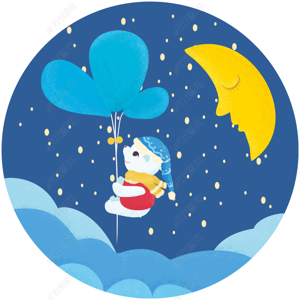 原创花纹图案-手绘卡通蓝色小熊梦境地垫儿童房爬行垫花纹图案家居