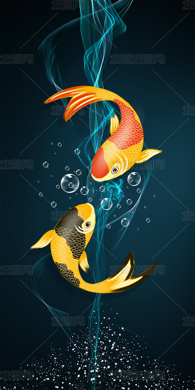 原创花纹图案-现代时尚金箔抽象手绘鸿运当头锦鲤晶瓷画花纹图案家居