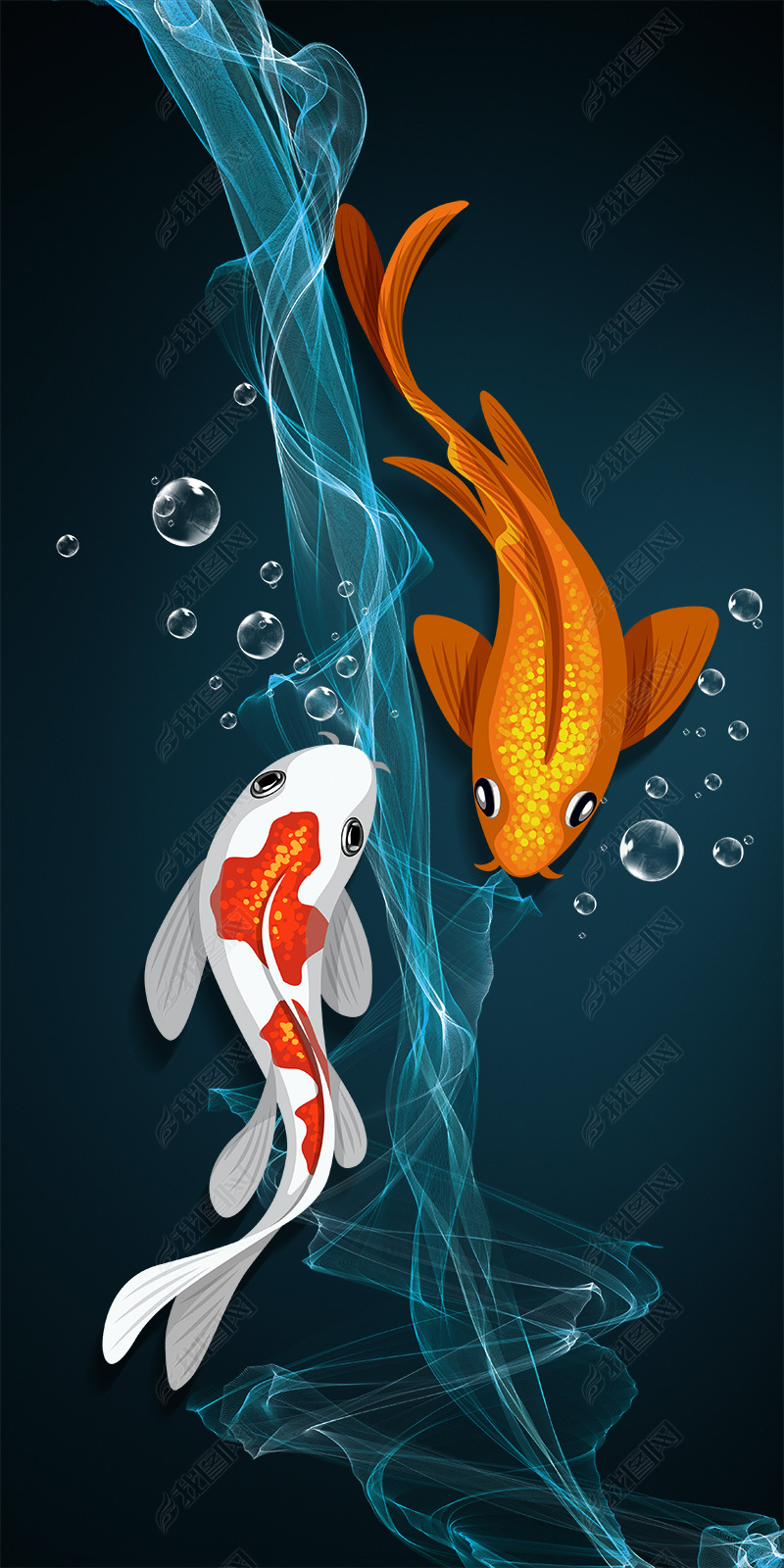 花纹图案现代时尚金箔抽象手绘鸿运当头锦鲤晶瓷画花纹图案家居数码