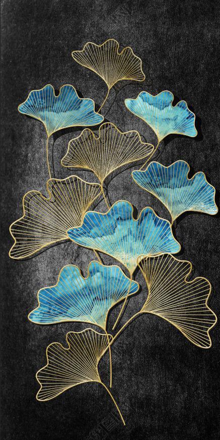 原创花纹图案-现代抽象手绘简约银杏叶轻奢壁画花纹图案家居数码图案