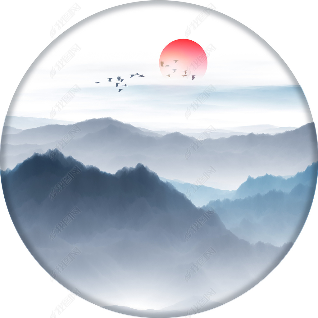 花纹图案现代抽象水墨意境山水风景花酒店圆形花纹图案家居数码图案