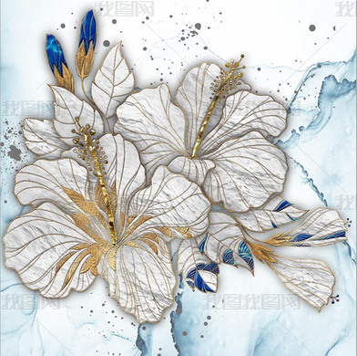 原创花纹图案-轻奢珐琅彩金色百合花花纹图案家居数码图案