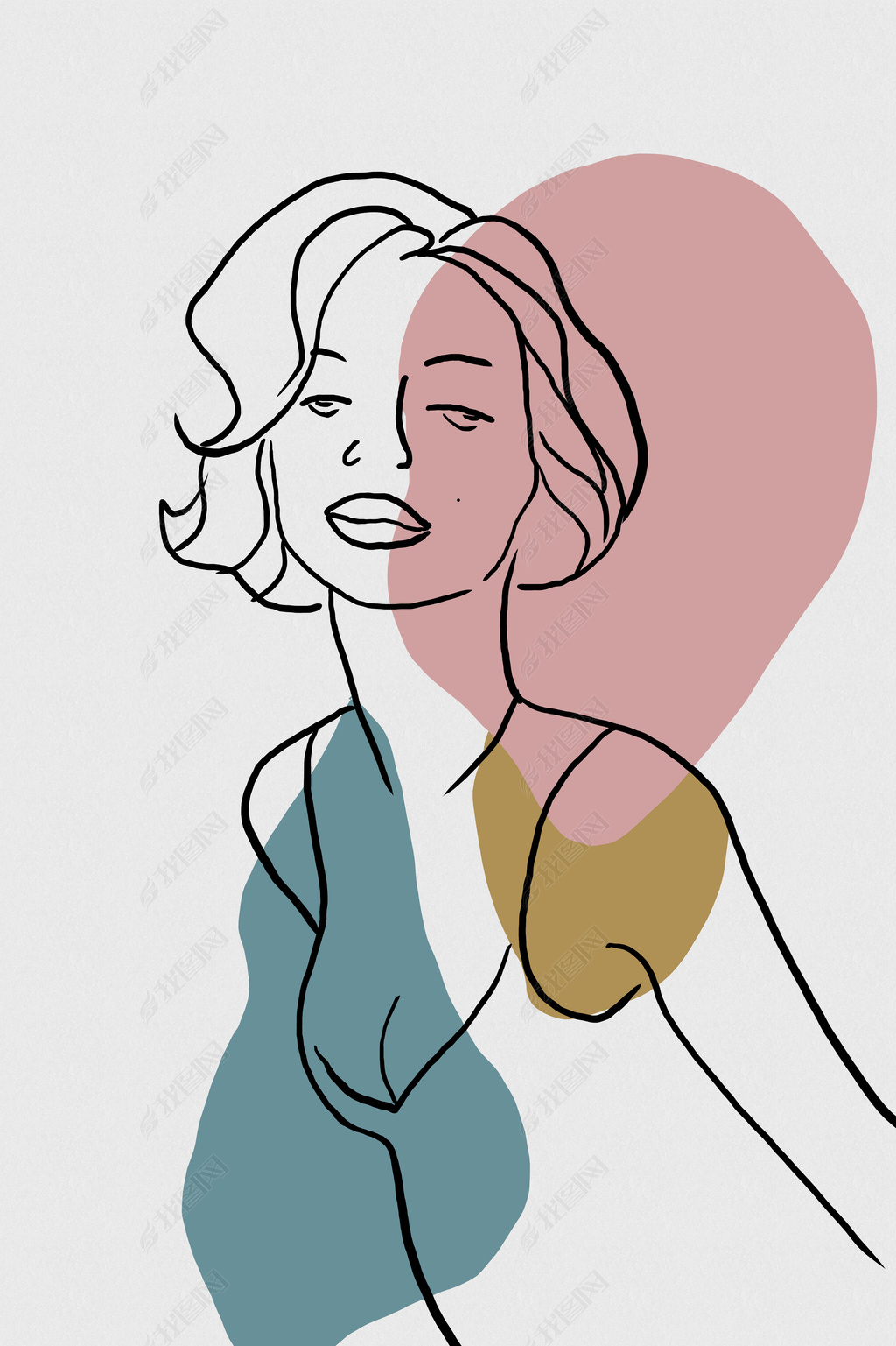 花纹图案-现代简约抽象线条人物艺术莫兰迪彩色a款花纹图案家居数码