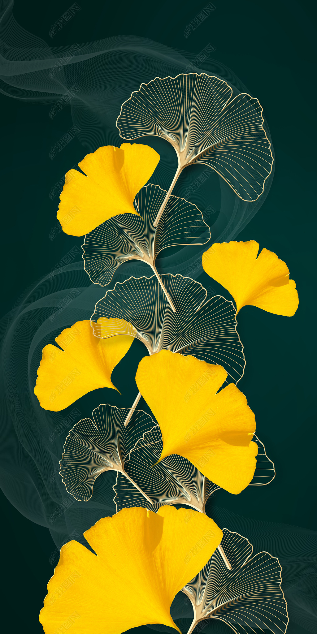 花纹图案现代简约银杏叶轻奢画花纹图案家居数码图案