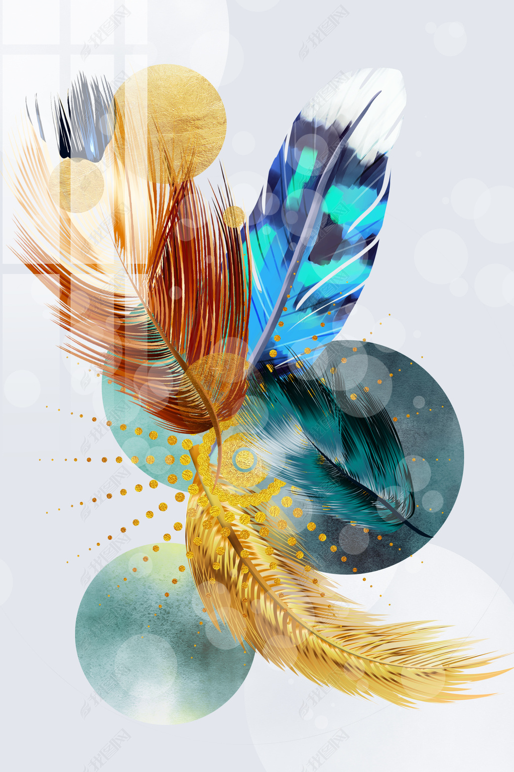 花纹图案现代轻奢抽象羽毛几何晶瓷花纹图案家居数码图案