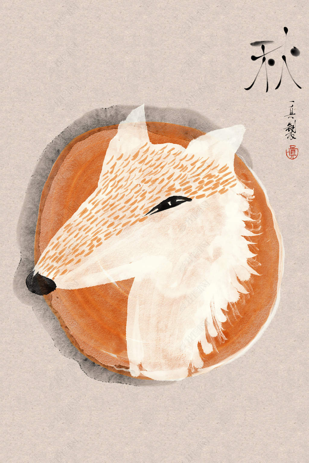 花纹图案-文艺水彩手绘小狐狸现代家居无框画花下载-编号23643001-花