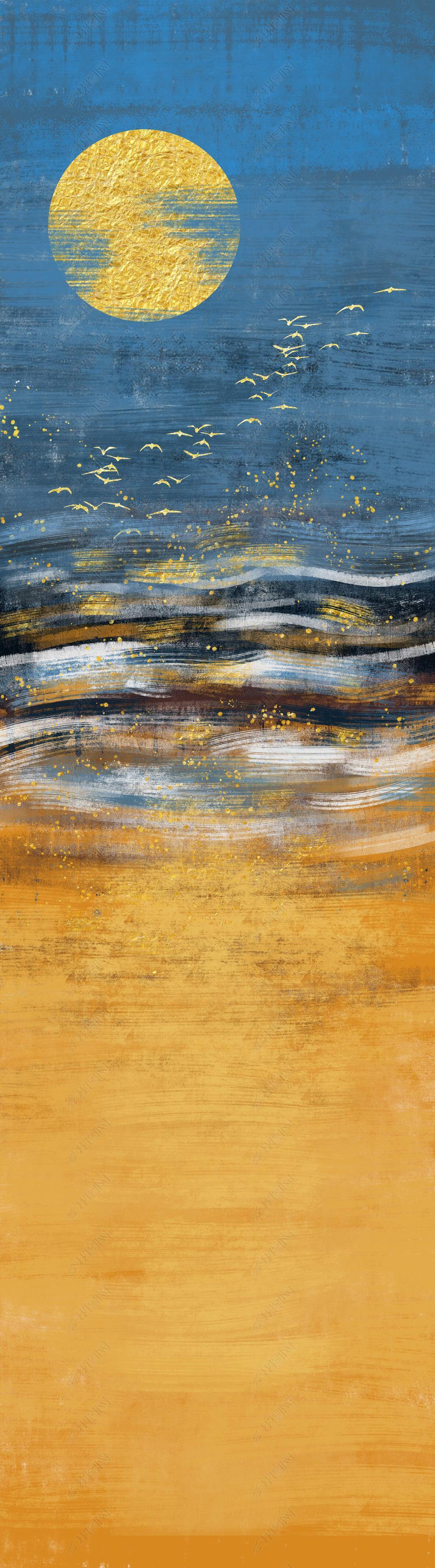 花纹图案北欧轻奢抽象风景现代简约竖版晶瓷画花纹图案家居数码图案