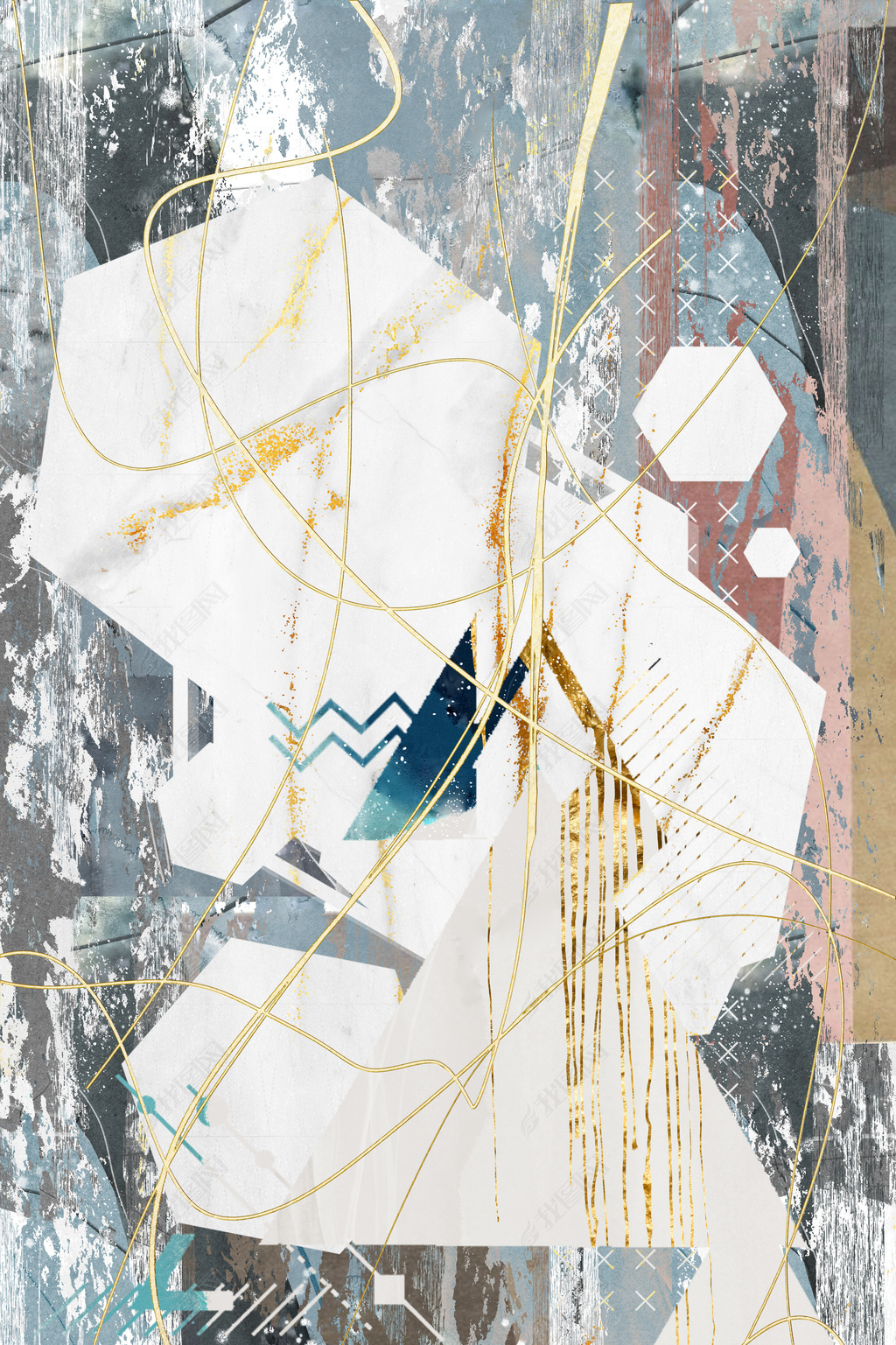 原创花纹图案-北欧现代简约抽象几何轻奢简约艺术花纹图案家居数码