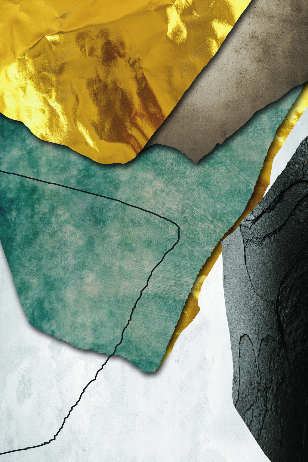 花纹图案后现代简约工业风抽象几何色块金色线条花纹图案家居数码图案