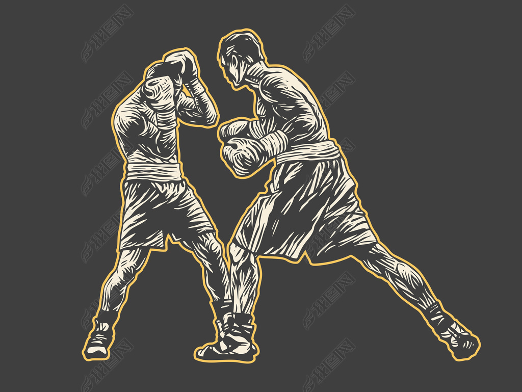 花纹图案-拳击运动拳王格斗功夫线条人物个性插画艺术花纹图案家居