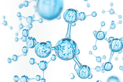 抽象分子设计。清澈的蓝色水原子。横幅或传单的抽象背景。科学或医学背景。3d 渲染插图.