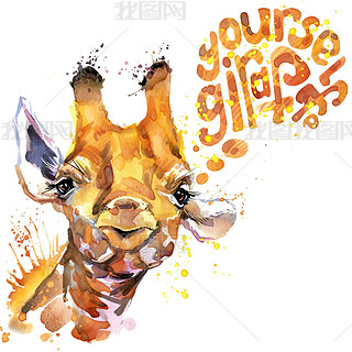 giraffe T-shirt graphics. giraffe illustration with splash watercolor textured  background. unusual 