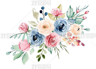 beautiful watercolor flowers, botanic composition for wedding or greeting card