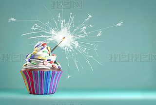 Delicious cupcake with a sparkler for an event celebration.