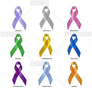 Cancer awareness ribbon set clipping path