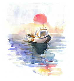 水彩素描船