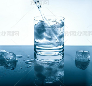 Water cold drink pouring into glass Blue colored