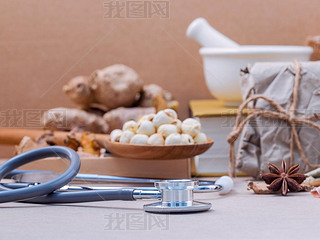 Alternative health care lotus seed in wooden spoon