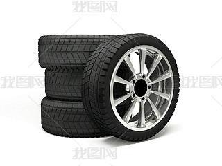 Set four tyres. 3d rendering