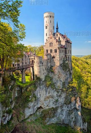Romantic Lichtenstein Castle on the rock in Black Forest, Germany