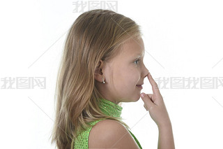 cute little girl pointing her nose in body parts learning school chart serie