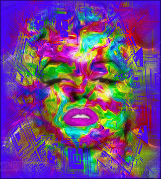 Pop art is one of our unique, colorful abstract digital art images of a classic blonde bombshell in 