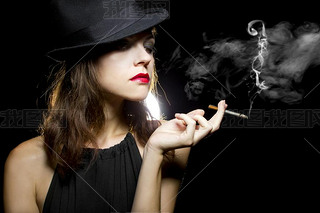 Female vaping an electronic cigarette