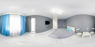 Interior of bedroom. Modern minimali style bedroom interior in monochrome tones