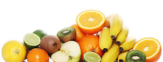 Pile of fresh fruits over white background