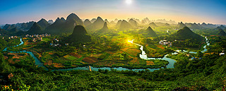 Panorama Landscape of Guilin, China. Li River and Karst mountain