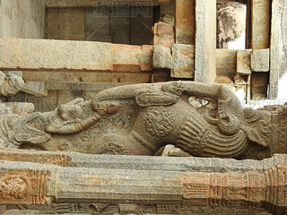 Closeup of beautiful Veerabhadra Hindu temple located in Lepakshi in the state of Andhra Pradesh, In