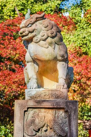 Japanese Stone Lion Sculpture at Yasaka-jinja in Kyoto