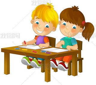 Cartoon children sitting - learning