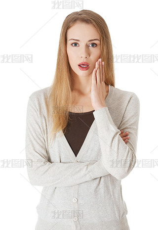 Woman with open mouth, expressing shock.