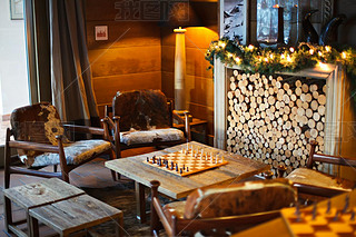 Christmas cozy living room with chess