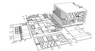 house architectural project sketch 3d illustration