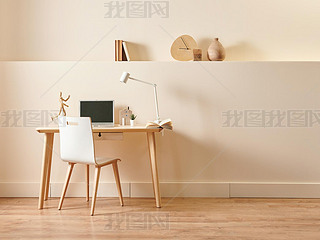 Modern and new style decorative wooden table and chair concept in the room, yellow background wall s