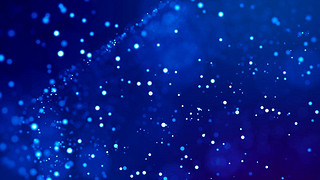 Microco. Glow blue particles on blue background are hanging in air for bright festive presentation